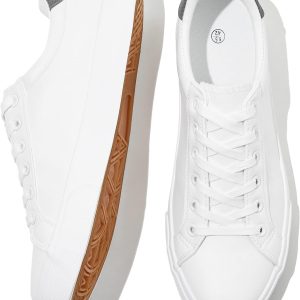 Men’s White Tennis Shoes Low Top  Sneakers PU Leather Casual Shoe for Men
